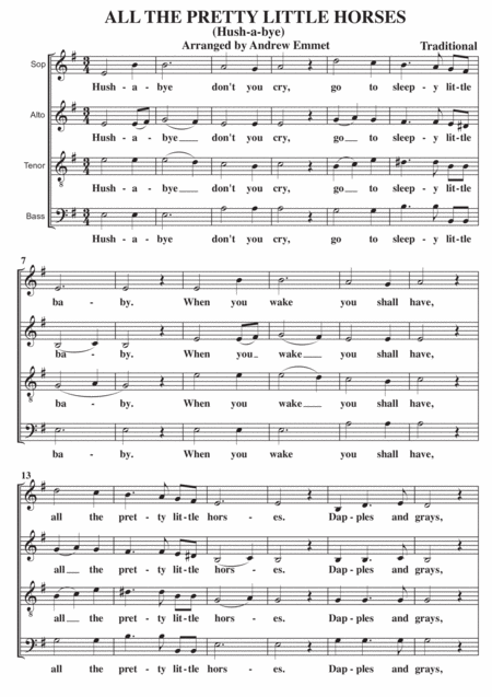 Hush A Bye A Cappella Satb Sheet Music