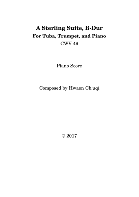 Hwaen Ch Uqi A Sterling Suite For Tuba Trumpet And Piano Sheet Music