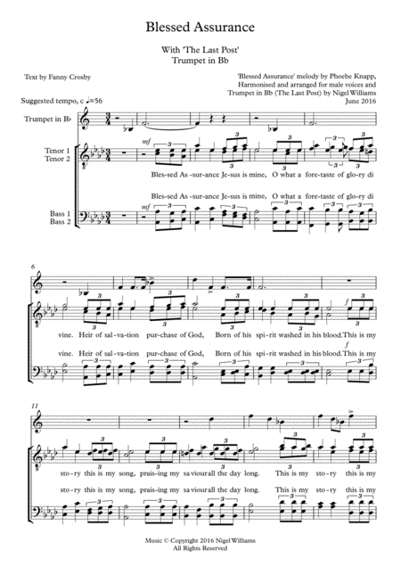 Hymn Concertato Blessed Assurance With The Last Post For Ttbb Choir And Trumpet In Bb Sheet Music