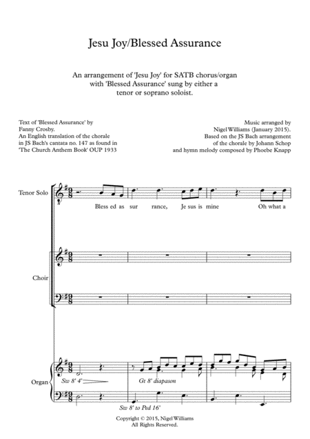 Hymn Concertato Jesu Joy With Blessed Assurance For Solo Tenor Satb Choir And Keyboard Sheet Music