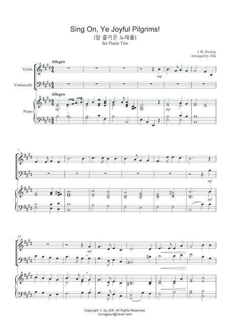 Hymn For Piano Trio Sing On Ye Joyful Pilgrims Sheet Music