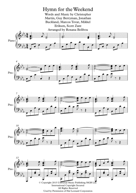 Free Sheet Music Hymn For The Weekend By Coldplay Piano