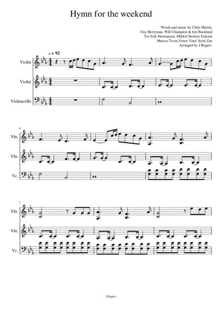 Hymn For The Weekend String Trio 2 Violins Cello Sheet Music