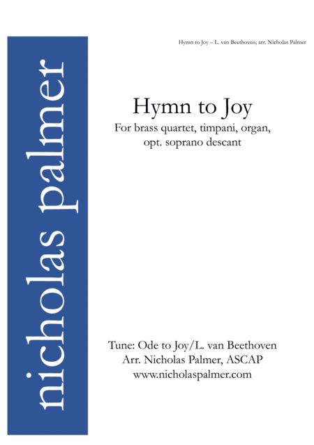 Hymn To Joy Joyful Joyful Sing With All The Saints Hail The Day That Sees Him Rise Brass Timpani Organ Descant Sheet Music