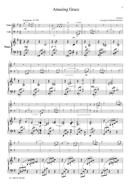 Hymnus Amazing Grace For Piano Trio Ph001 Sheet Music