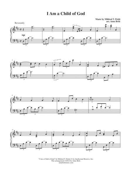 Free Sheet Music I Am A Child Of God Early Intermediate