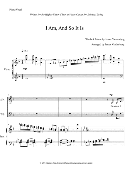 Free Sheet Music I Am And So It Is A New Thought For Choirs Edition