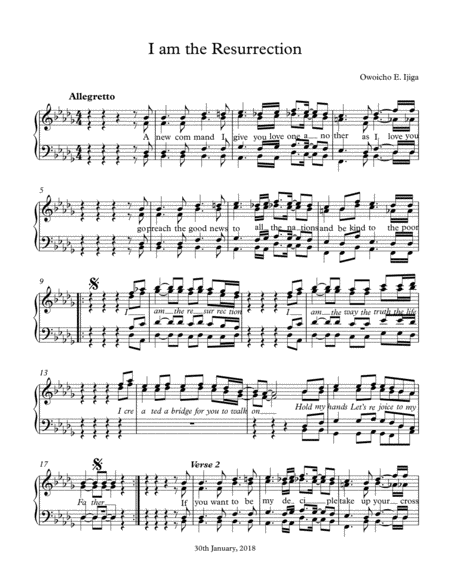 Free Sheet Music I Am The Ressurection