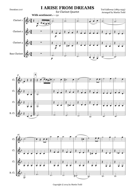 I Arise From Dreams For Clarinet Quartet Sheet Music