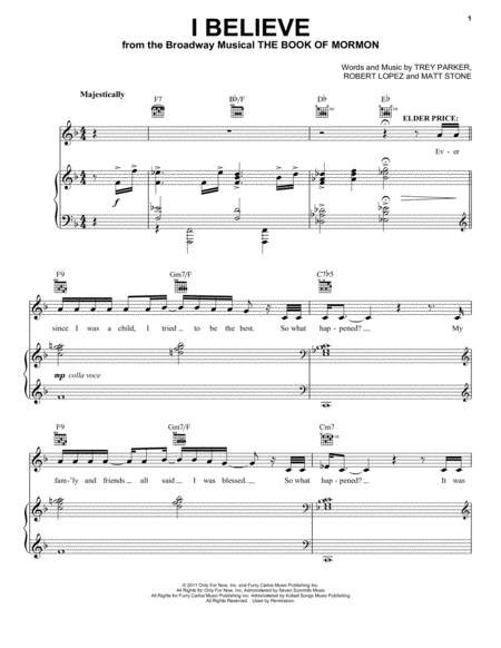 Free Sheet Music I Believe From The Book Of Mormon