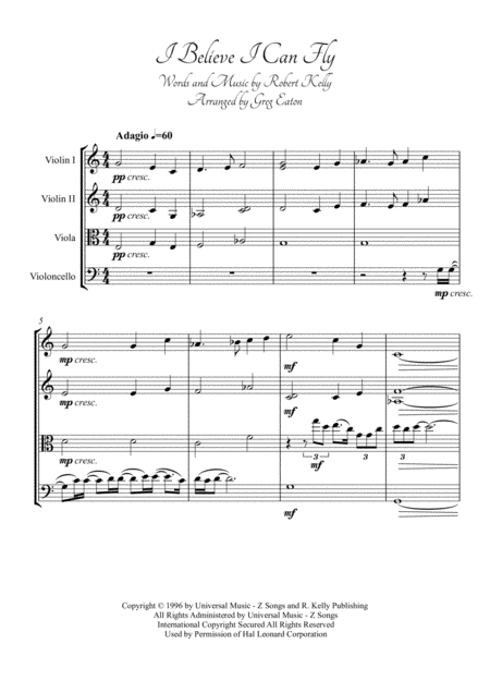 I Believe I Can Fly Arranged For String Quartet By Greg Eaton Score And Parts Perfect For Gigging Quartets Sheet Music