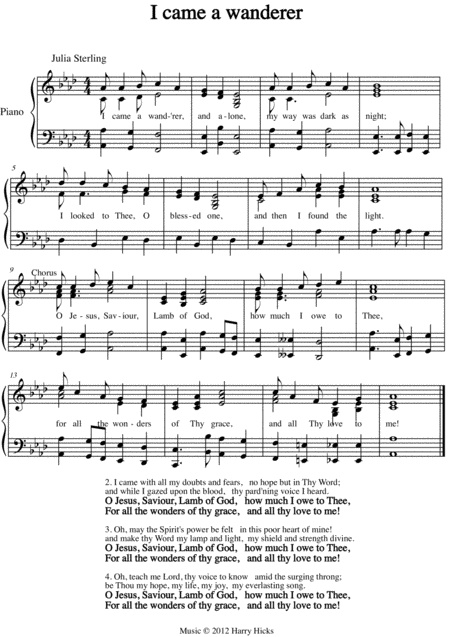 Free Sheet Music I Came A Wanderer A New Tune To A Wonderful Old Hymn