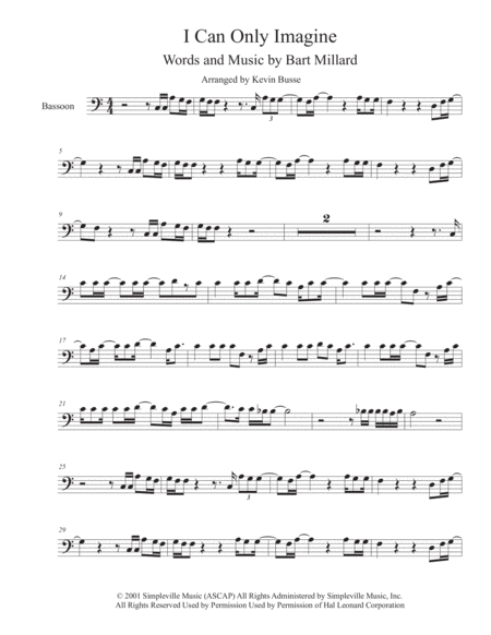 Free Sheet Music I Can Only Imagine Easy Key Of C Bassoon