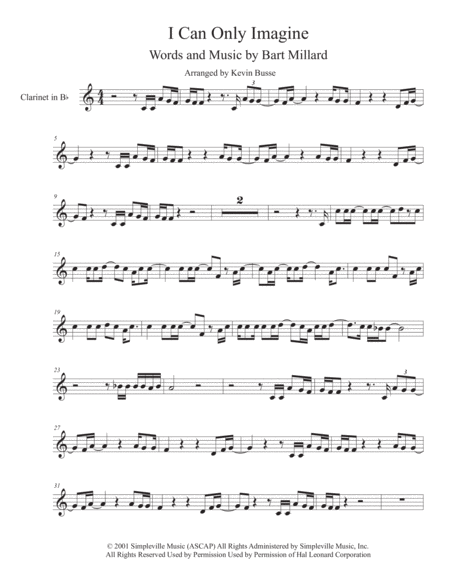 Free Sheet Music I Can Only Imagine Easy Key Of C Clarinet