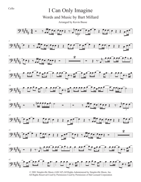 Free Sheet Music I Can Only Imagine Original Key Cello