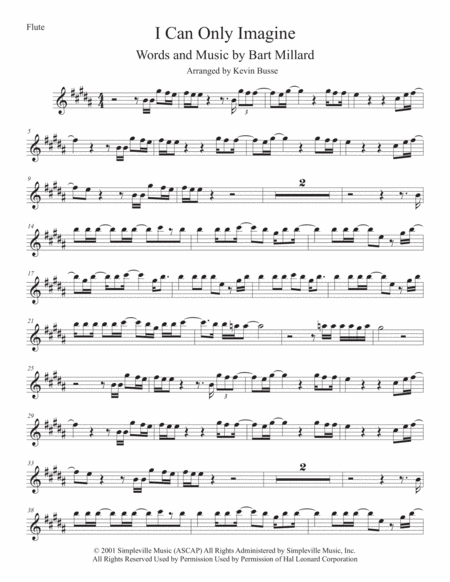 Free Sheet Music I Can Only Imagine Original Key Flute