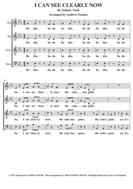 Free Sheet Music I Can See Clearly Now A Cappella