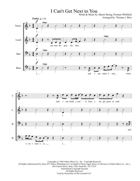 I Cant Get Next To You Ssaa Barbershop Sheet Music