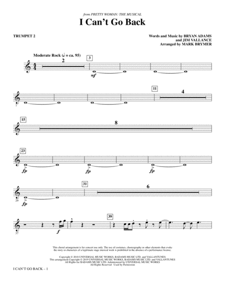 I Cant Go Back From Pretty Woman The Musical Arr Mark Brymer Trumpet 2 Sheet Music