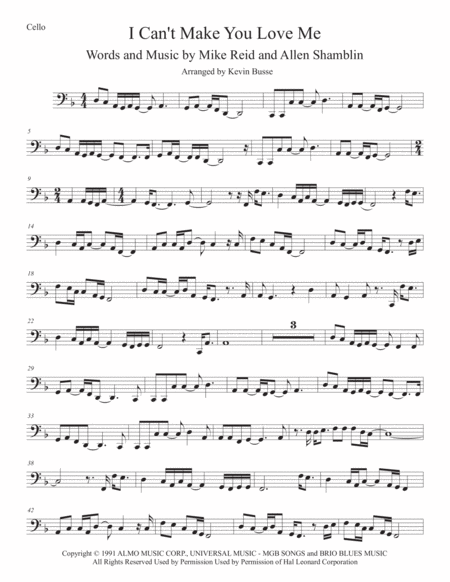 I Cant Make You Love Me Cello Sheet Music