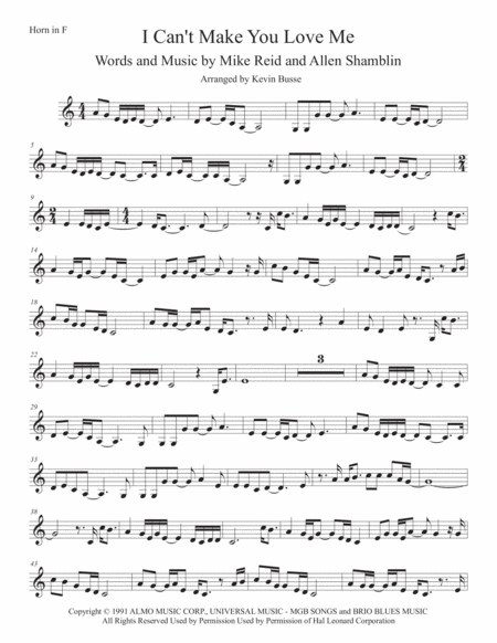 Free Sheet Music I Cant Make You Love Me Horn In F