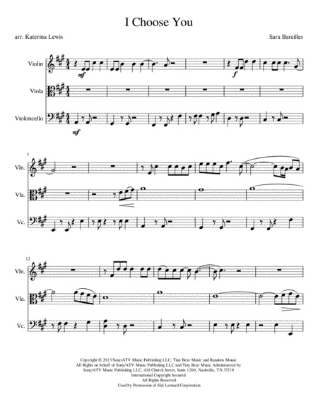 I Choose You Violin Viola Cello Sheet Music