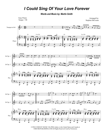 I Could Sing Of Your Love Forever Duet For Bb Trumpet Sheet Music