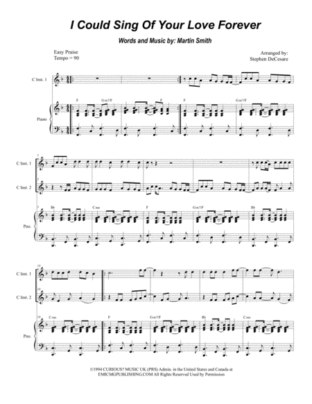 I Could Sing Of Your Love Forever Duet For C Instruments Sheet Music