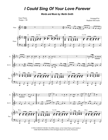 I Could Sing Of Your Love Forever Duet For Flute And Bb Clarinet Sheet Music