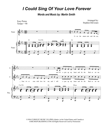 Free Sheet Music I Could Sing Of Your Love Forever Duet For Soprano And Tenor Solo