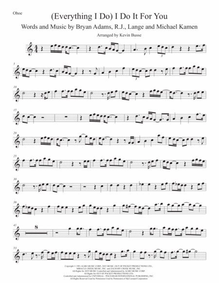 Free Sheet Music I Do It For You Easy Key Of C Oboe