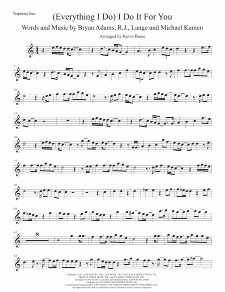 Free Sheet Music I Do It For You Easy Key Of C Soprano Sax