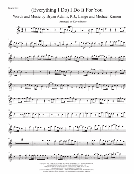 Free Sheet Music I Do It For You Easy Key Of C Tenor Sax