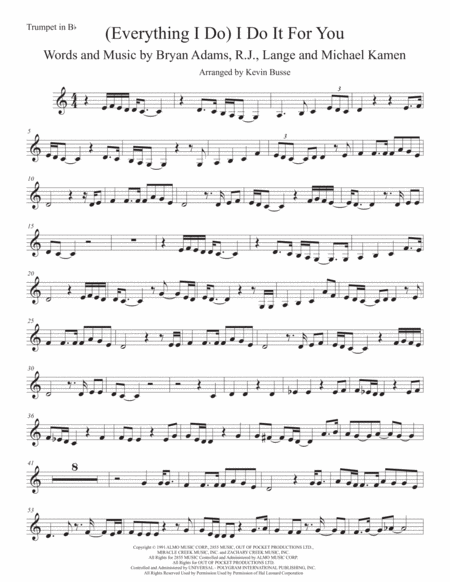 Free Sheet Music I Do It For You Easy Key Of C Trumpet