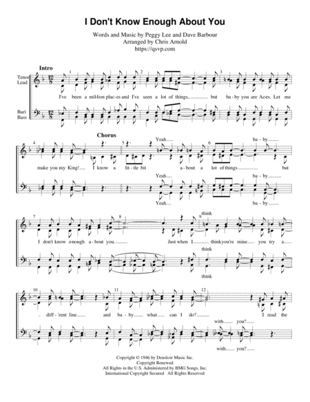 Free Sheet Music I Dont Know Enough About You Ssaa