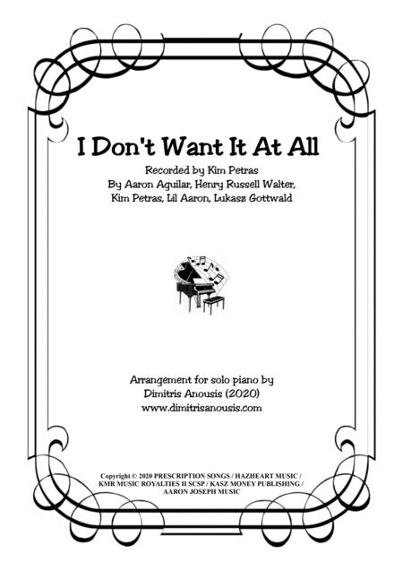 I Dont Want It At All Amazing Solo Piano Arrangement Sheet Music