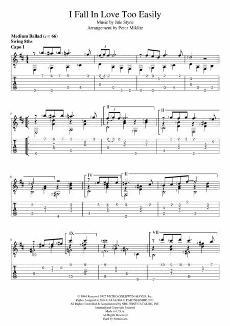Free Sheet Music I Fall In Love Too Easily Standard Notation And Tab