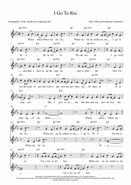 Free Sheet Music I Go To Rio Lead Sheet For Singalongs