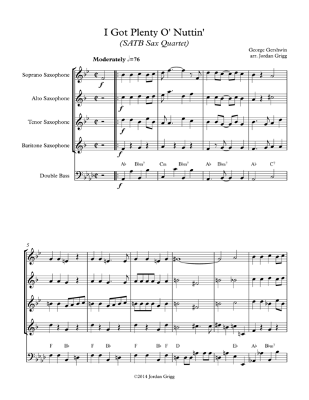 Free Sheet Music I Got Plenty O Nuttin Satb Sax Quartet