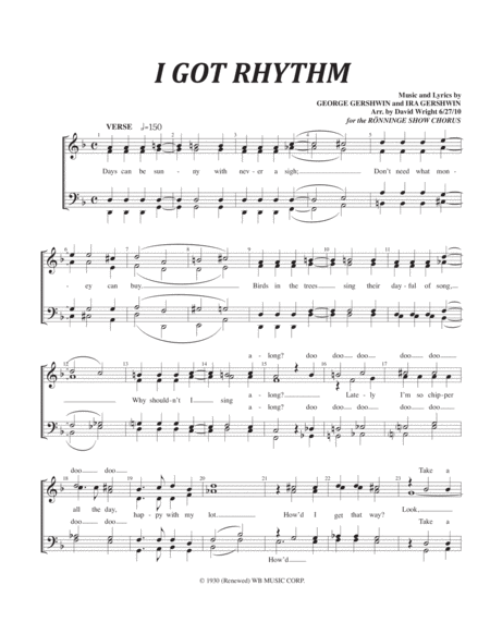 I Got Rhythm F Chorus Pricing Sheet Music