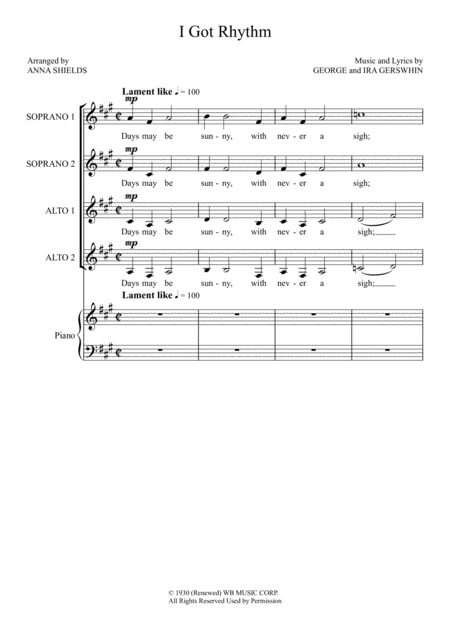 Free Sheet Music I Got Rhythm Ssaa Choir With Piano