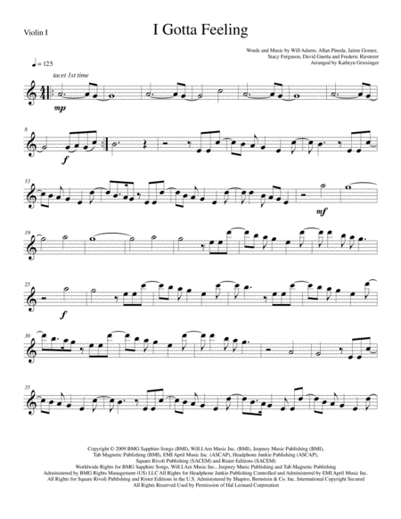 I Gotta Feeling String Quartet Sheet Music