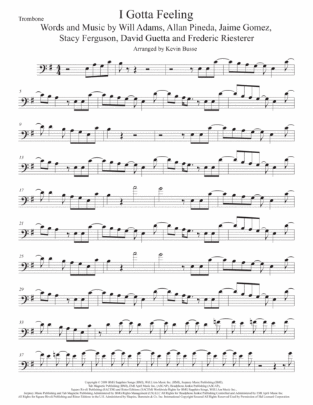 I Gotta Feeling Trombone Original Key Sheet Music