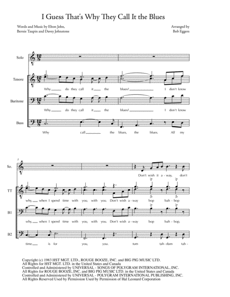 I Guess Thats Why They Call It The Blues Tenor Solo Ttbb A Cappella Sheet Music