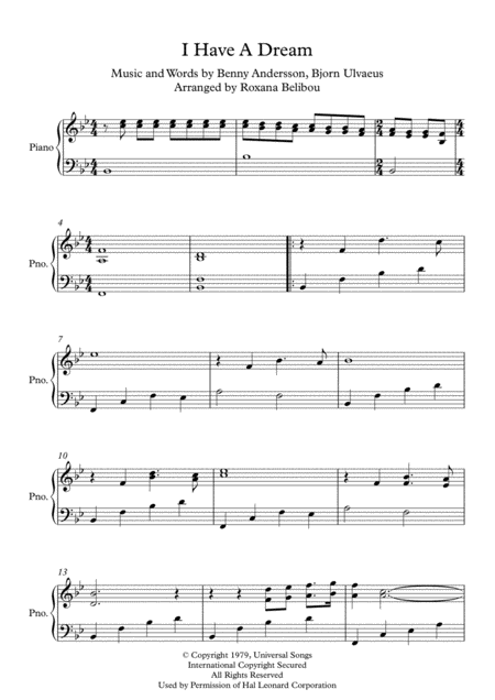 Free Sheet Music I Have A Dream By Abba Piano