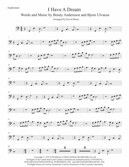 Free Sheet Music I Have A Dream Easy Key Of C Euphonium