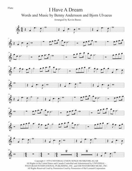 I Have A Dream Easy Key Of C Flute Sheet Music