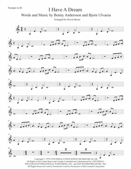 I Have A Dream Easy Key Of C Trumpet Sheet Music