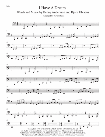 I Have A Dream Easy Key Of C Tuba Sheet Music