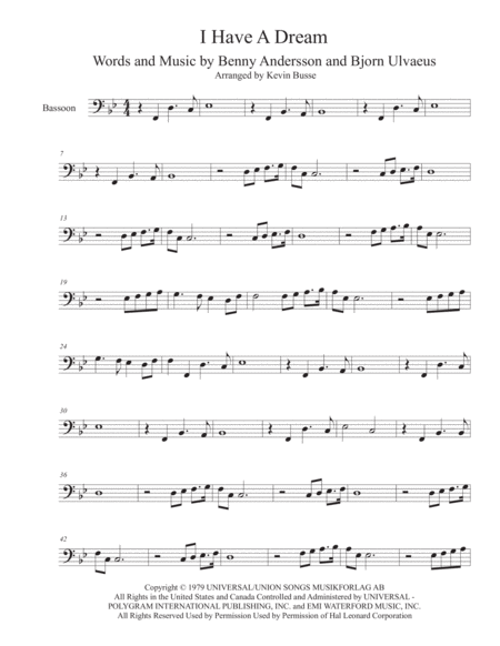 I Have A Dream Original Key Bassoon Sheet Music